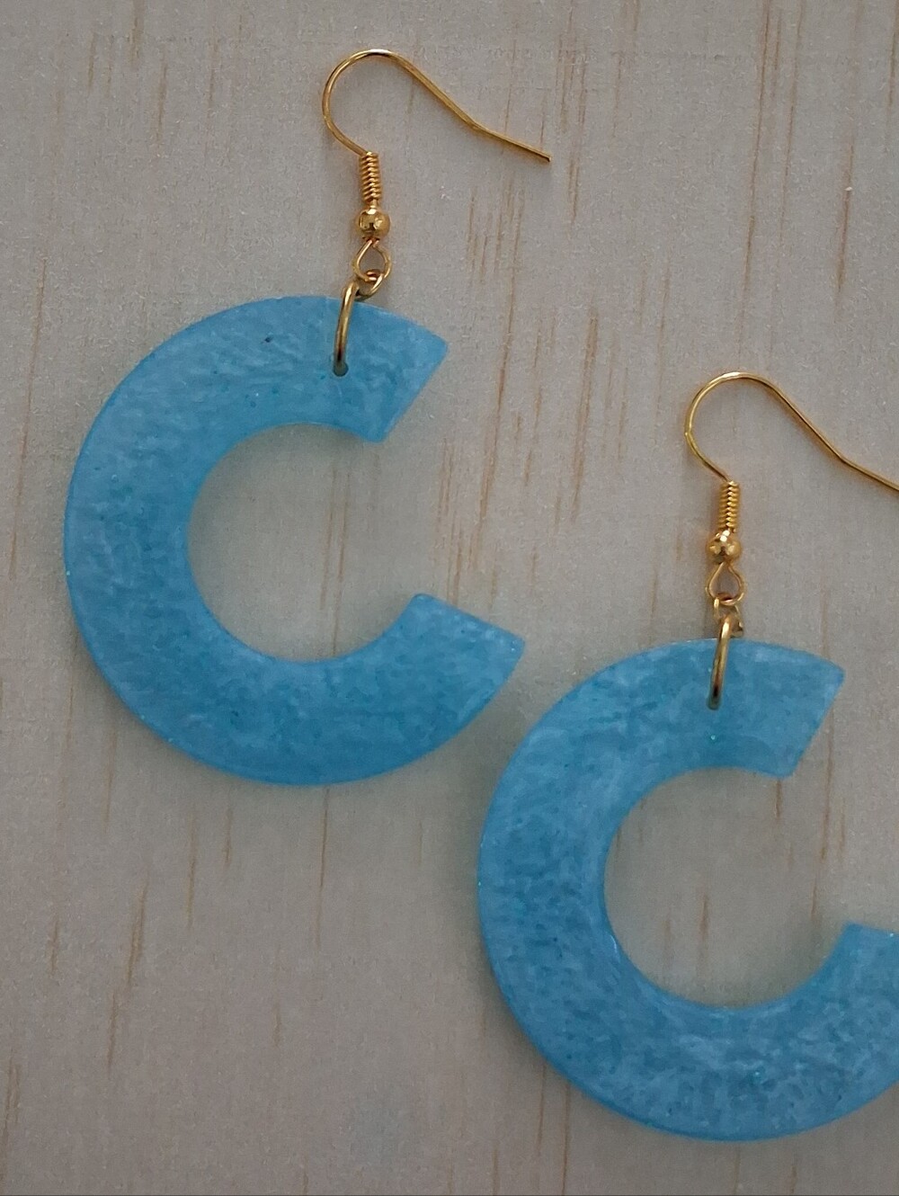 Gold Hook Blue C-Shaped Drop Earrings